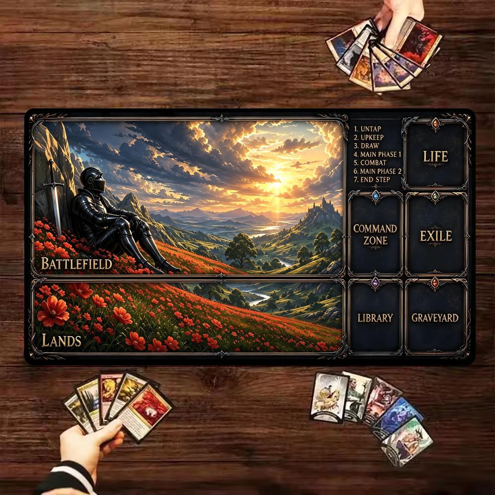 Mittelalterlicher Einsamer Ritter MTG&TCG Tabletop Spielmatte Magic Party Spielmatte Strapazierfähiges Gummi für Spiele 35X60cm Mauspads Büros Schreibtischmatten
