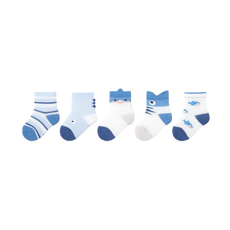 Balabala 5 Pairs Baby Socks Summer Mesh Socks Thin Breathable Infant Toddler Short Socks Cold-proof Boneless 5 Pairs Set