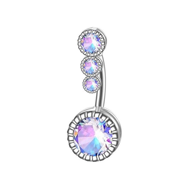 Navel Ring Stylish Simple Stainless Steel Round Diamond Zircon Piercing Jewelry Navel Nails