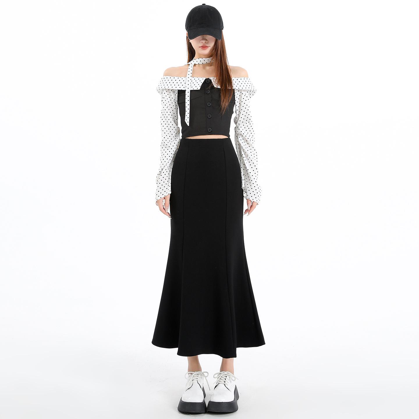 Spring 2026 Women s Elastic High-Waisted A-line Fishtail Skirt M чёрный