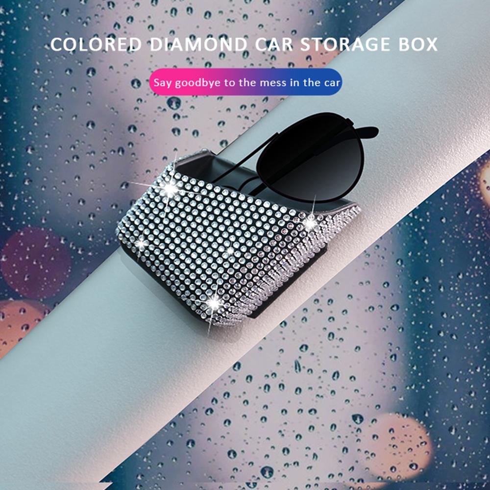 New Luxury Crystal Car Storage Bag Hanging Glasses Phone Holder Storage Organizer Decor Bling Car Accessories Interior for Woman