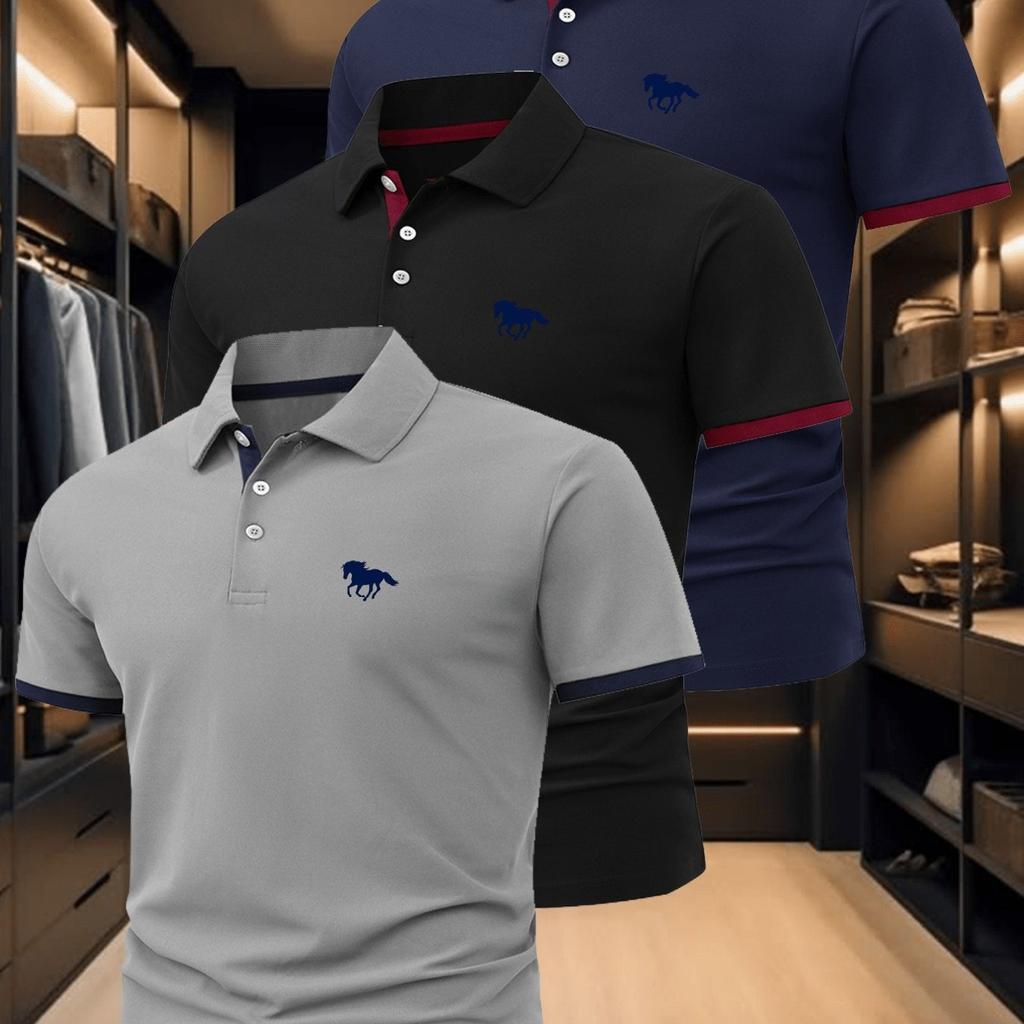 3 Stück Herren Poloshirt Mode Business Casual Kragen, Bequem Sommer Atmungsaktiv Kurzarm Kragen Poloshirt Oberteil Geschenk