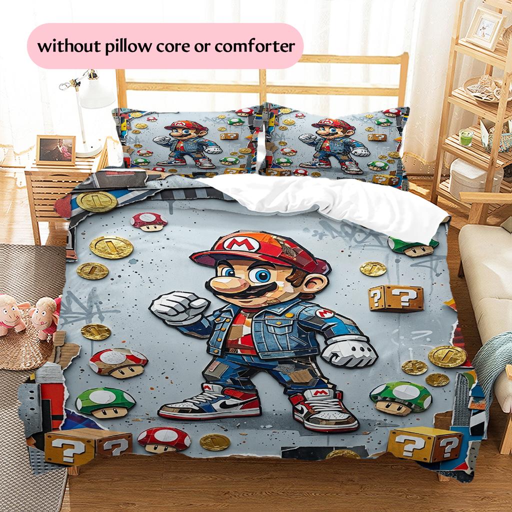 Mario Game Cover Art Duvet Cover & Pillowcases, Mario Fan Game Bedding, Ideal Gift.chl