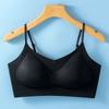Black Seamless Wireless Bra with Adjustable Thin Straps and V-Neckline