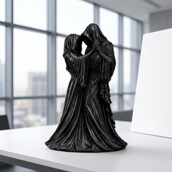 Collectible Gothic Gift Faceless Lovers Figurine, Dark Ghost Couple Sculpture, Mysterious Detailed Craft Desktop Ornament for Shelf Mantel Table Home