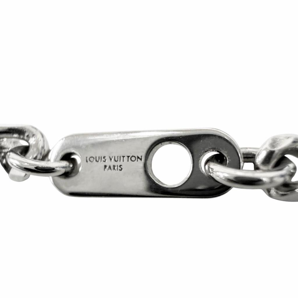 Excellent LOUIS VUITTON Necklace Pendant Damier Staple Silver Mens M02446 Used