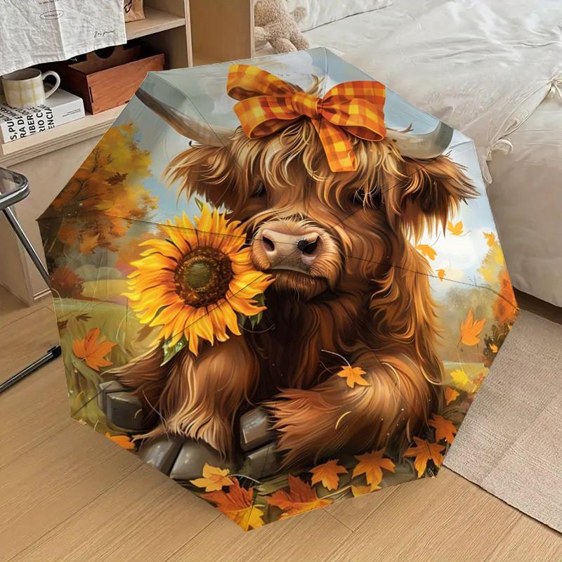 Autumn Plaid Bow Highland Cow Sunflower Outdoor Umbrella - Festival Gift for Fans, Travelers, Daily Use1125253a
