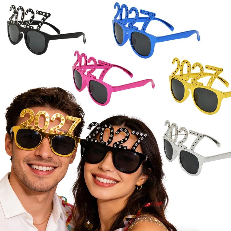 2027 Number Eyeglasses Happy Year Glasses Diamond Glitter Sunglasses Cosplay Prop Xmas Party Decoration Funny Glasses