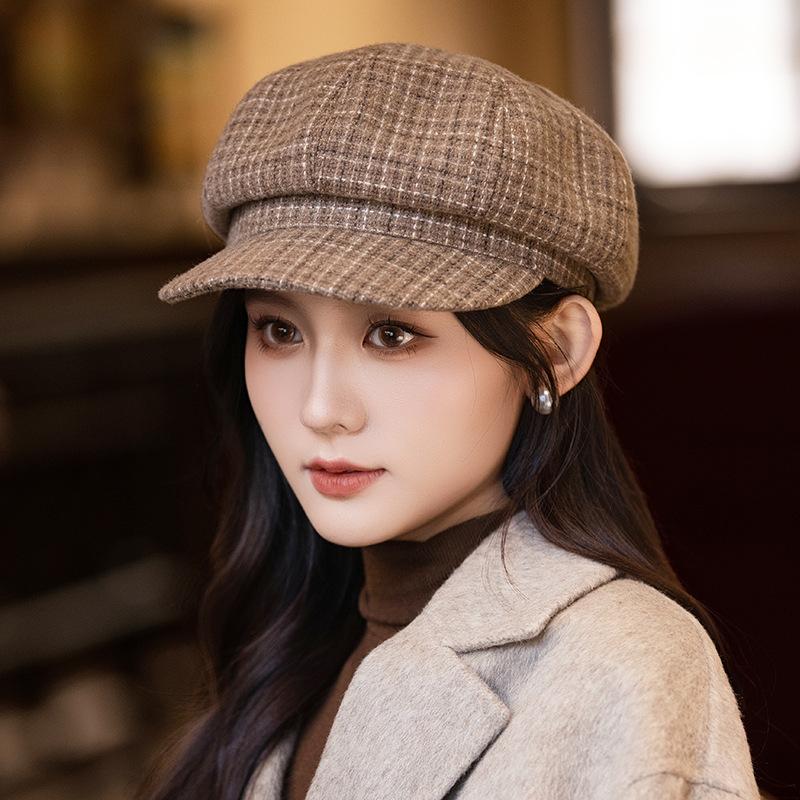 Retro British Style Versatile Beret Women's Autumn and Winter Fashion Casual Windproof Octagonal Hat Literary Painter Newspaper Boy Hat