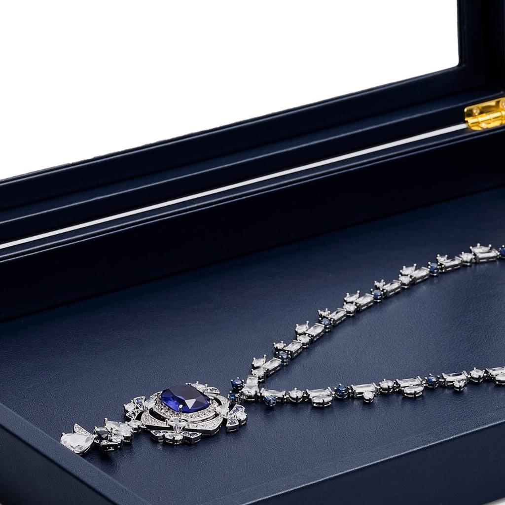 Papten Jewelry Tray with PU No Necklace Display and X05601 Lid, Leather, Dividers, Ring, Watch, Storage, Transparent, Portable, Luxury, Stylish,