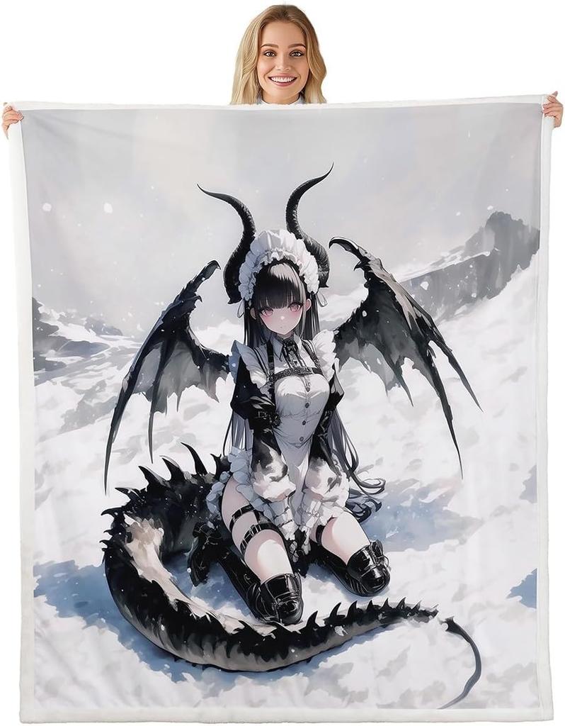 GUOYU Blanket Throw Size Japanese Anime Fleece Sherpa Blanket for Kids Anime Girl Japanese Style Throw Blanket Cartoon Japan Animation Bed