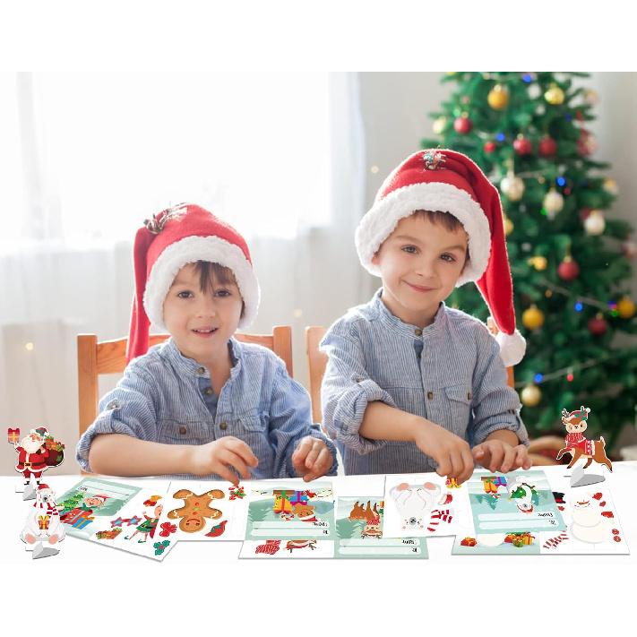 PETCEE 30PCS Christmas Craft Cards for Kids Christmas Gifts Card with Envelopes Santa Deer Snowman Pop Up Card Xmas Exchange Cards for Family Friends