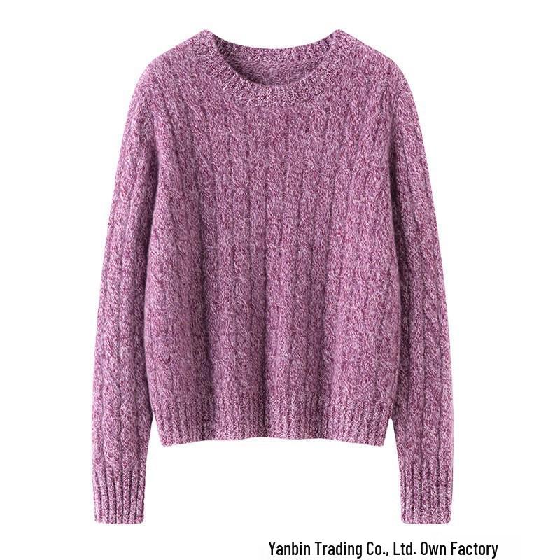 Women's Cashmere Round Neck Sweater: Thickened, Long Sleeve, Loose Fit, Lazy Style Knit for Autumn and Winter.