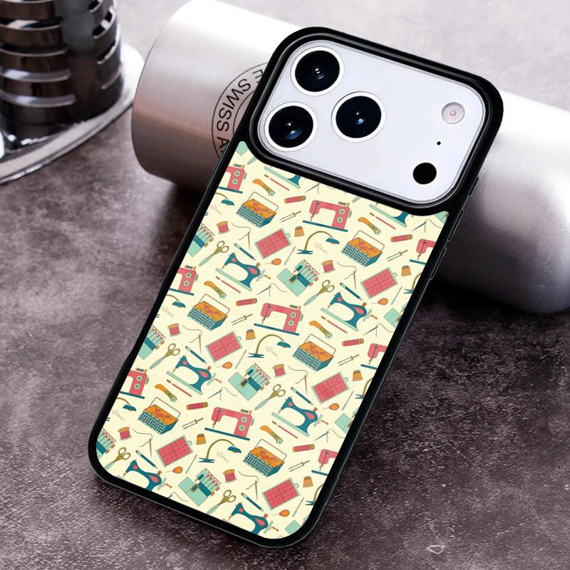 Sewing Machine Pattern soft Phone Case For iPhone 17,16e,15,14,13,12,11,Mini,Pro,MAX soft Silicone Cover