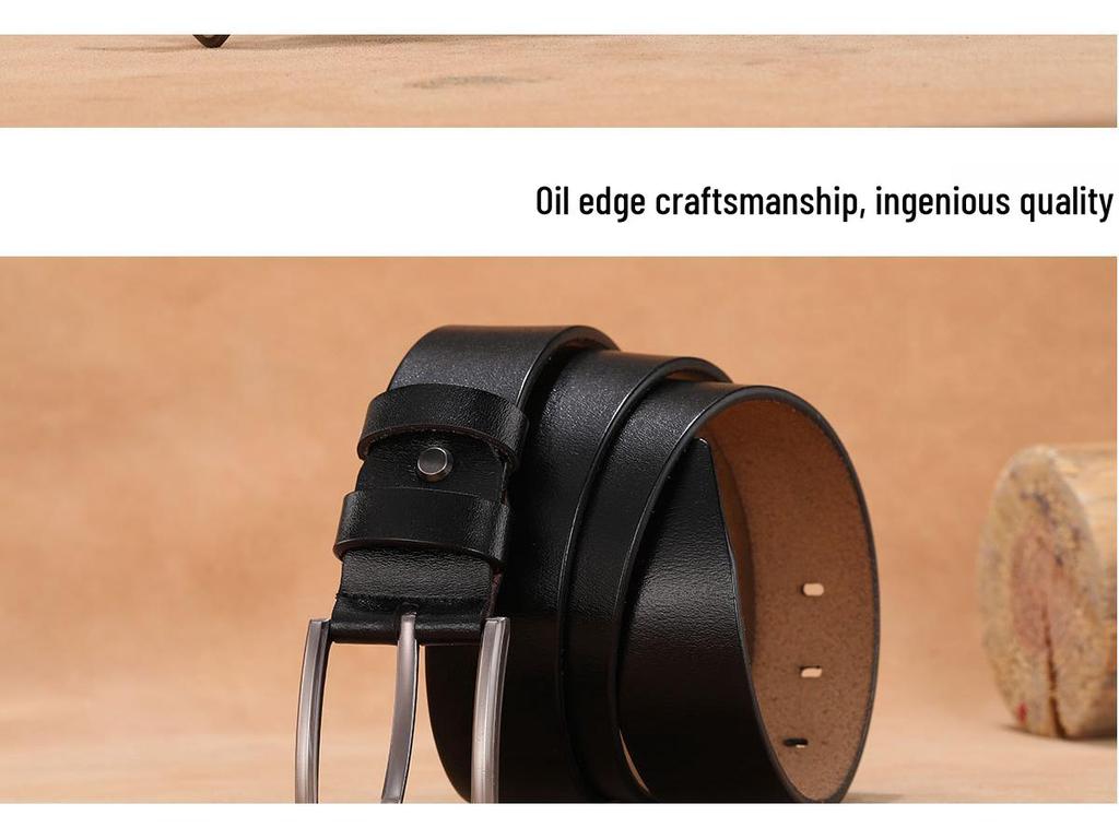 Men's Genuine Leather Casual Belt with Pin Buckle - Full Cowhide Waistband
