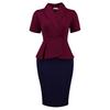 Übergröße Damen Kurzarm Rüschen Farbblock Hoher Bund Bodycon Midi Kleid