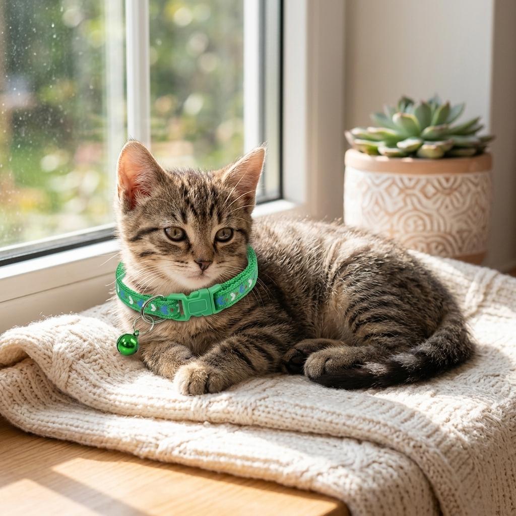 Pet Collar With Silent Bell For Cats And Dogs Adjustable Soft Fabric Love Heart Pattern