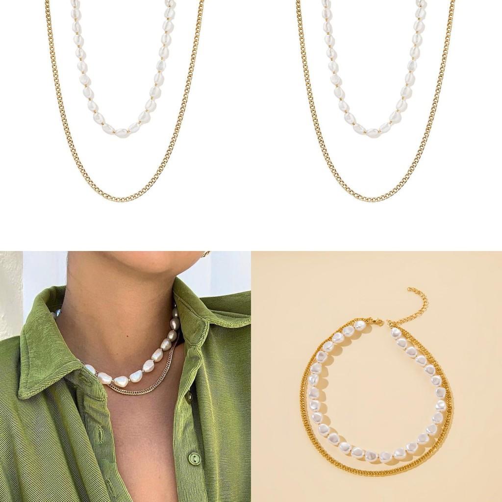 Trendy Gold Alloy Multi-layered Pearl Necklace Unique Geometric Design For Women