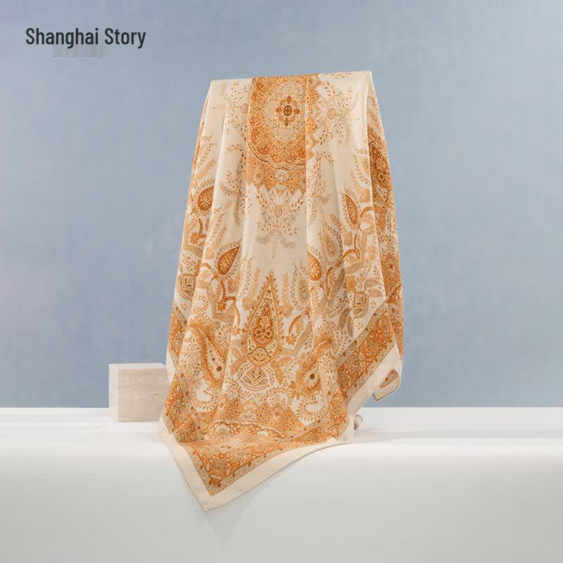 Shanghai Story Silk Wool Blend Square Scarf Shawl 105cm x 105cm