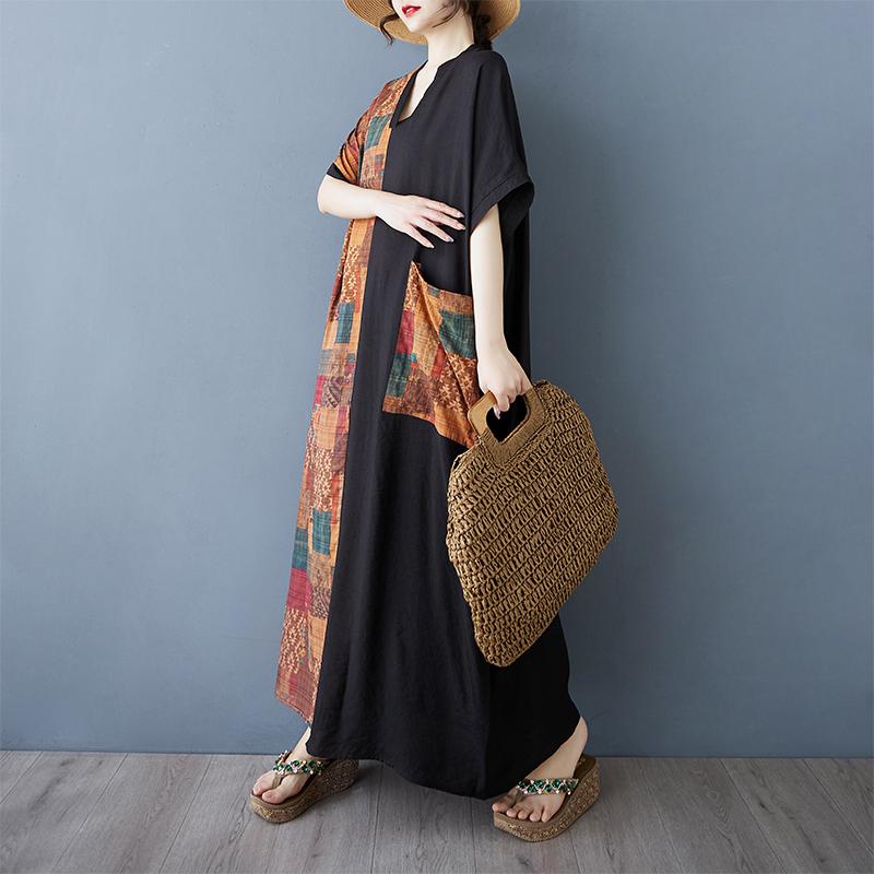 DIMANAF New Women 2025 Plus Size Summer Long Casual Dress Loose Linen Vintage Basic Maxi Dress 9847