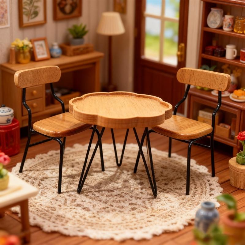 1/12 Scale Miniature Coffee Table Chair Set Scene Decoration Furniture Doll House Accessories Leisure Setting Props