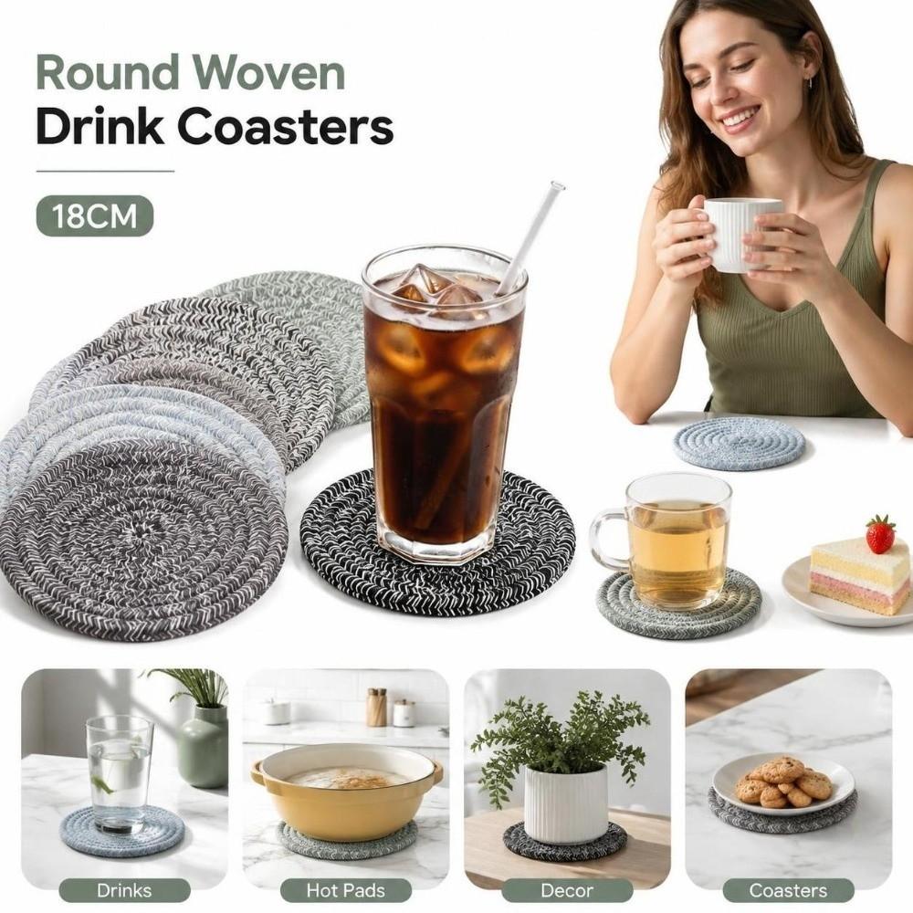 Round Woven Heat Resistant Mat Thickened Water Absorbent Coaster Placemat  Home Cooking