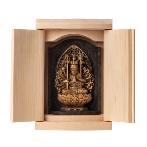 

Zeku Thousand-Armed Kannon Buddhist Statue in a Shrine (Antique Gold Finish) - Prayer at Kongo Sammai-in Temple, Mount Koya - Guardian of the Zodiac f