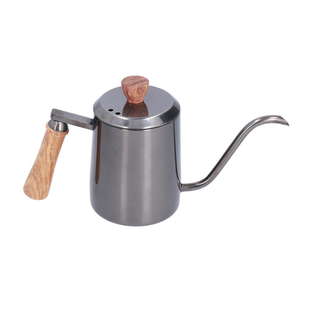 600ml Edelstahl Manueller Kaffeekocher Langer Schmaler Ausguss Aufgießkessel mit HolzgriffBlau