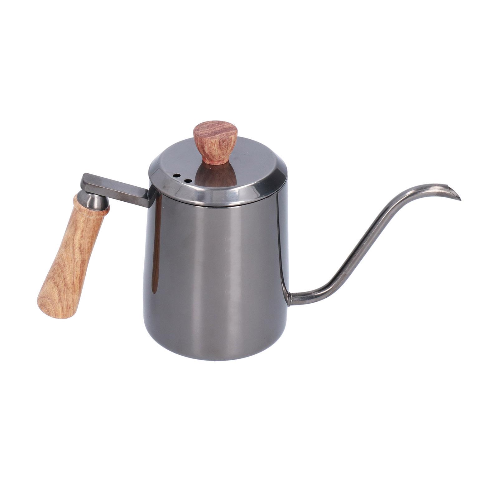 

600 мл Ручной кофейник из нержавеющей стали Длинный узкий носик Чайник для пуровера с деревянной ручкой Синий серый