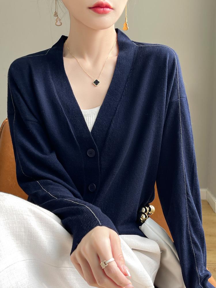 Women's Retro Big Button Cardigan Sweater - Loose Knit Design Jacket