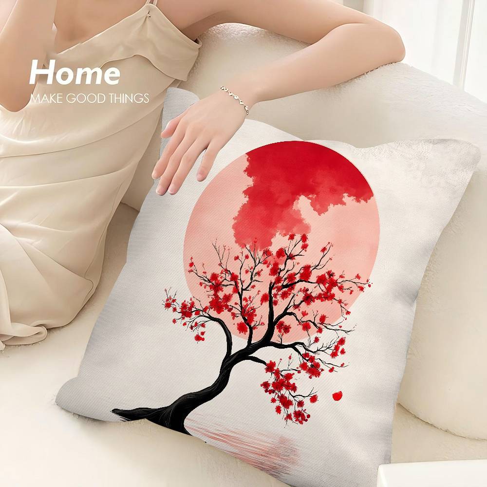 Japanese Moon Gate Pillow Case Sofa Decorative Home Double-sided Print Plush Square Throw Pillow Covers Cushion Decor Cover
