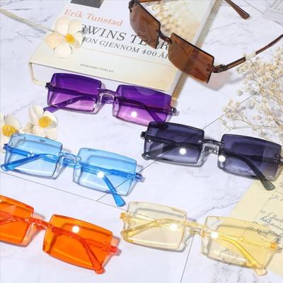 Fashion Uv Protection Rimless Rectangle Sunglasses Plastics Gradient Shades Frameless Sun Glasses For Women & Men