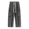 Three-dimensional Pocket Tooling Jeans Men's American Loose Straight Retro Versatile Wide-leg Trousers