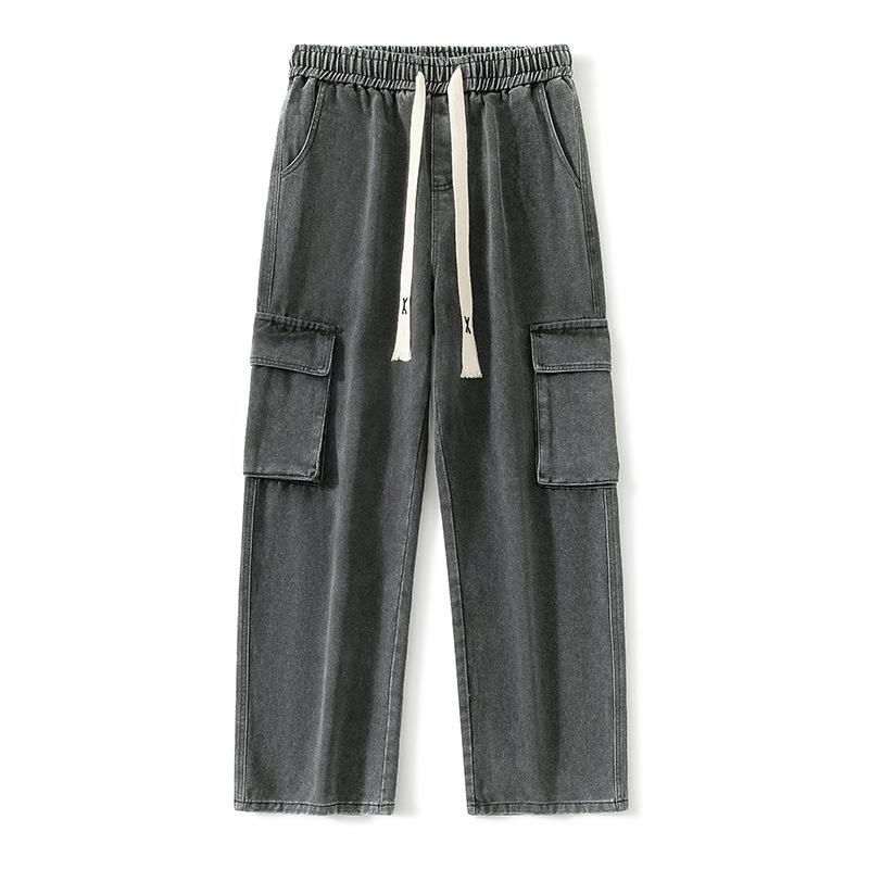 Three-dimensional Pocket Tooling Jeans Men's American Loose Straight Retro Versatile Wide-leg Trousers