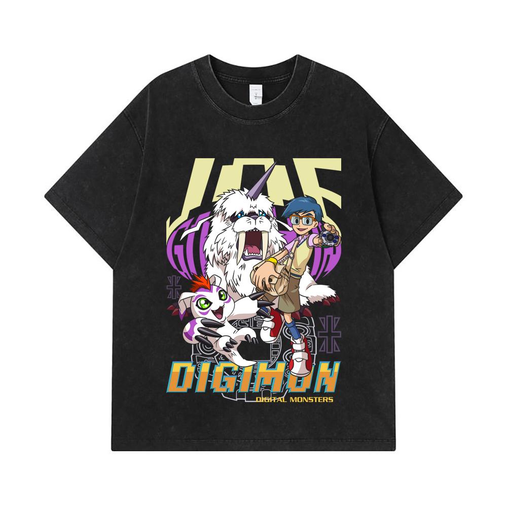 275 GSM Washed T-shirts 100% Cotton Digimon V4 Gomamon Print Unisex Heavy Cotton T Shirt