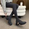 Gray Mary Jane fluffy shoes women's winter wear new French retro woolen thick heel single shoes women's velvet high heels