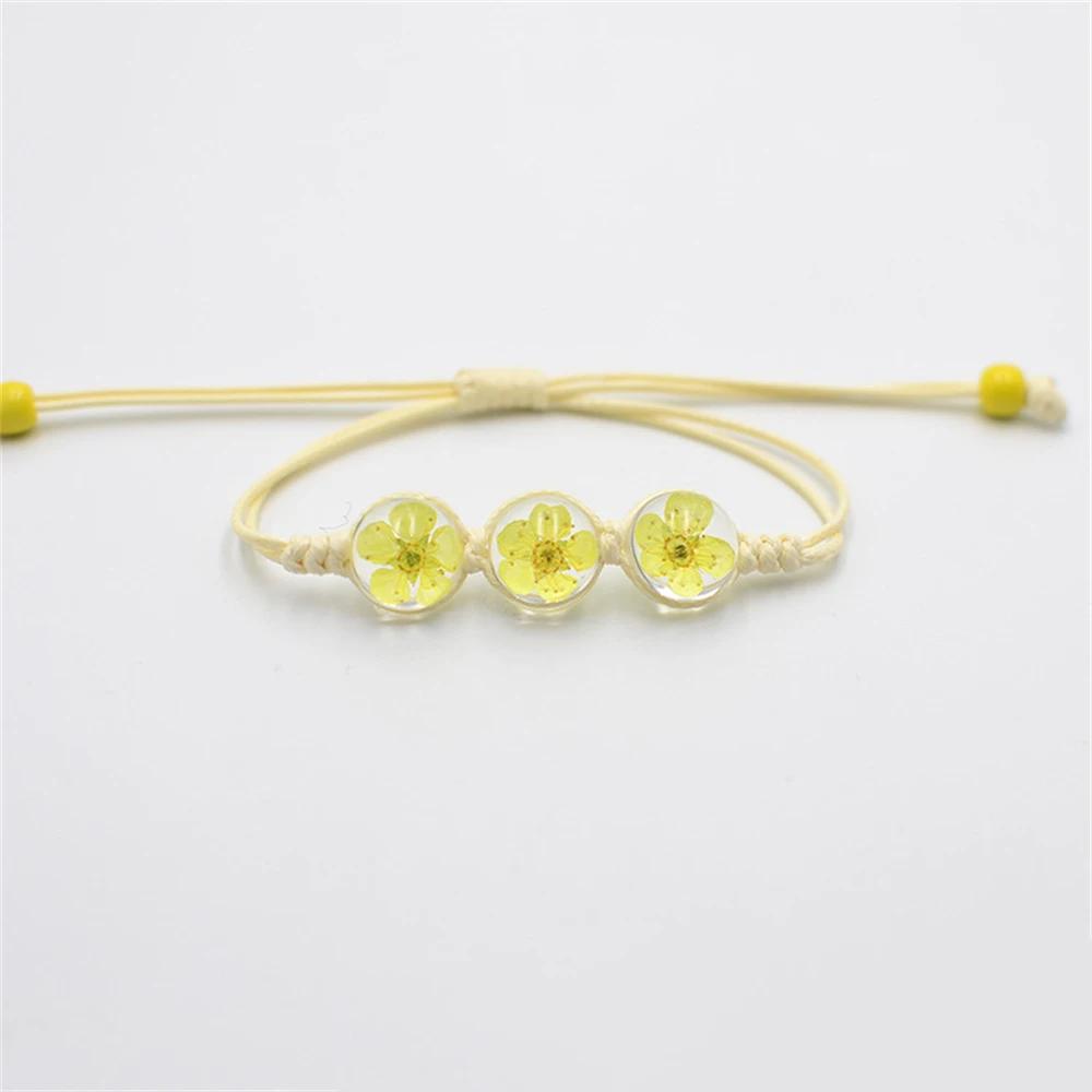 b22 Multicolored Creativity Glass Dried Exquisite Cherry Blossoms Hand-made Dried Flower Bracelets Multiple Flower Weave Jewelry