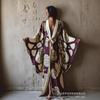Women's V Neck Sleeveless Maxi Dress Loose Fit Waist Tie Bohemian Printed Robe Beach Cover Up Kimono