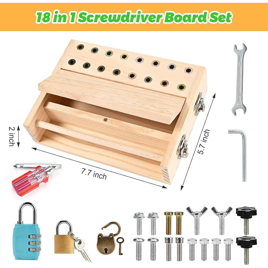 Montessori Spielzeug für 3 4 5 mit 3 Schlössern und Schlüsseln, Kleinkind Schraubenzieher Spielzeug, Kinder Werkzeugkasten, Vorschul Lern Sinnesspielzeug, Feinmotorik Spielzeug