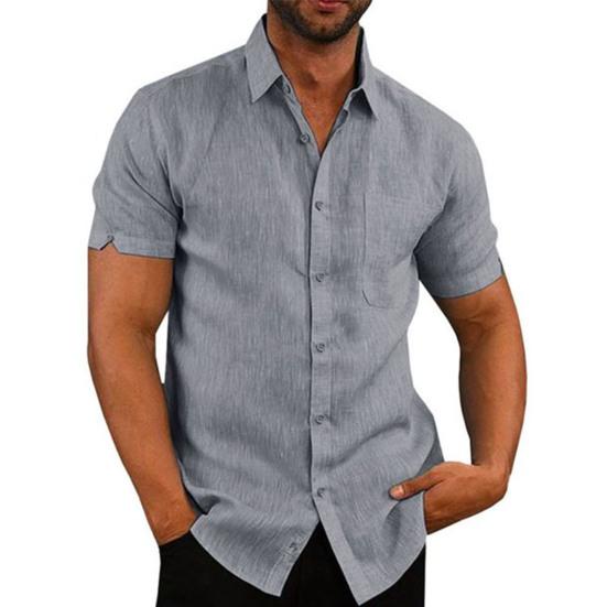 Men Button Down Shirt Short Sleeve Turndown Collar Shirt Summer Beach Shirt with Chest Pocket for Street Tropical Vacation Holiday
