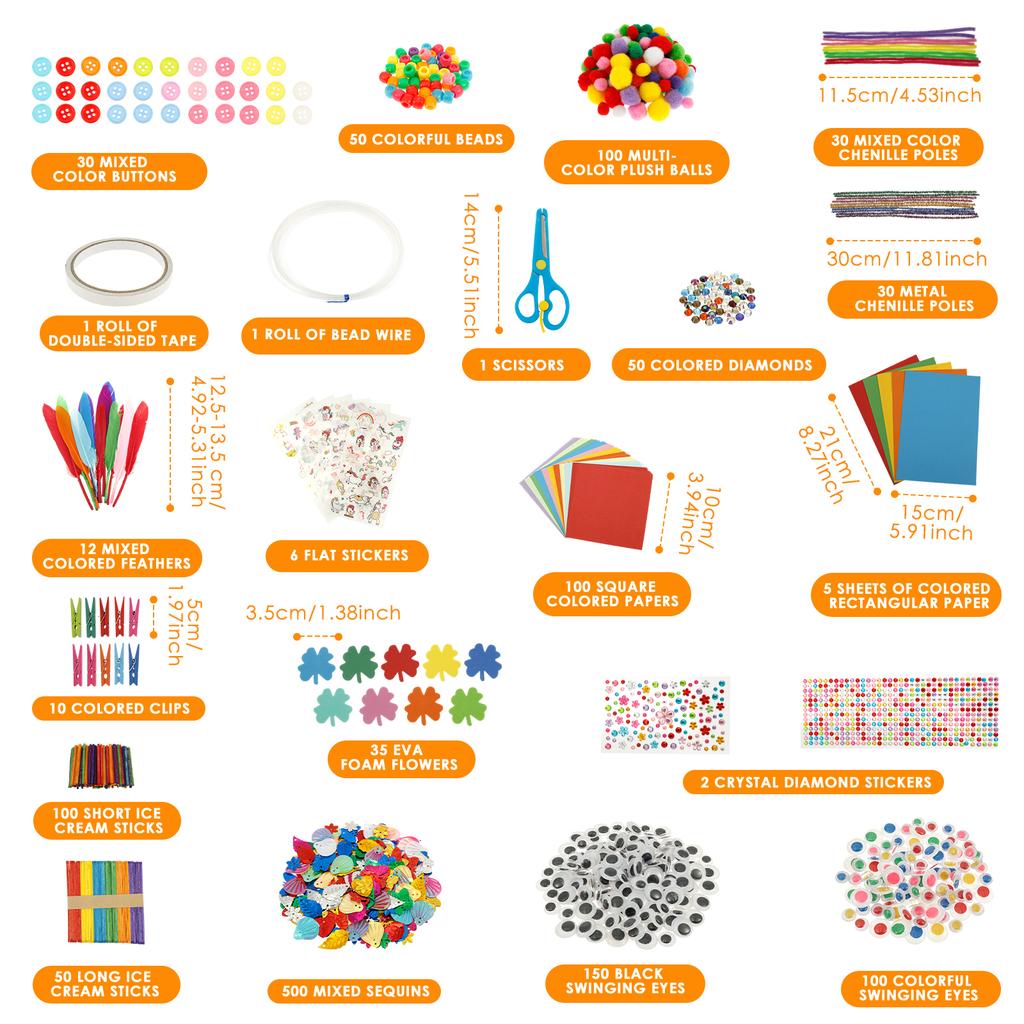 1 Set Art and Craft Supplies Kit Funny Kid DIY Craft Set Children Art Supply Tools Kit with Pompoms Sequins Feather for Children
