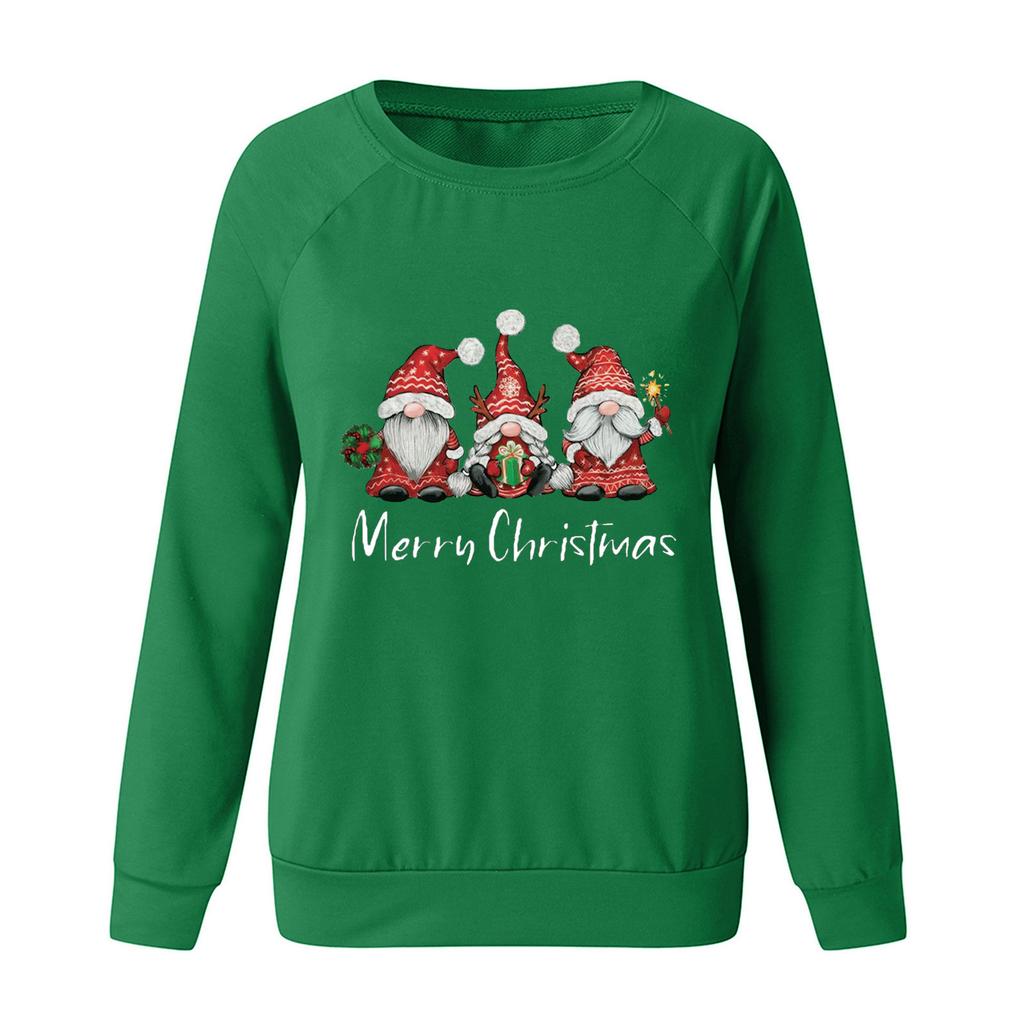 Women's Casual Fashion Christmas Printed Long Sleeve O-Neck Pullover Top