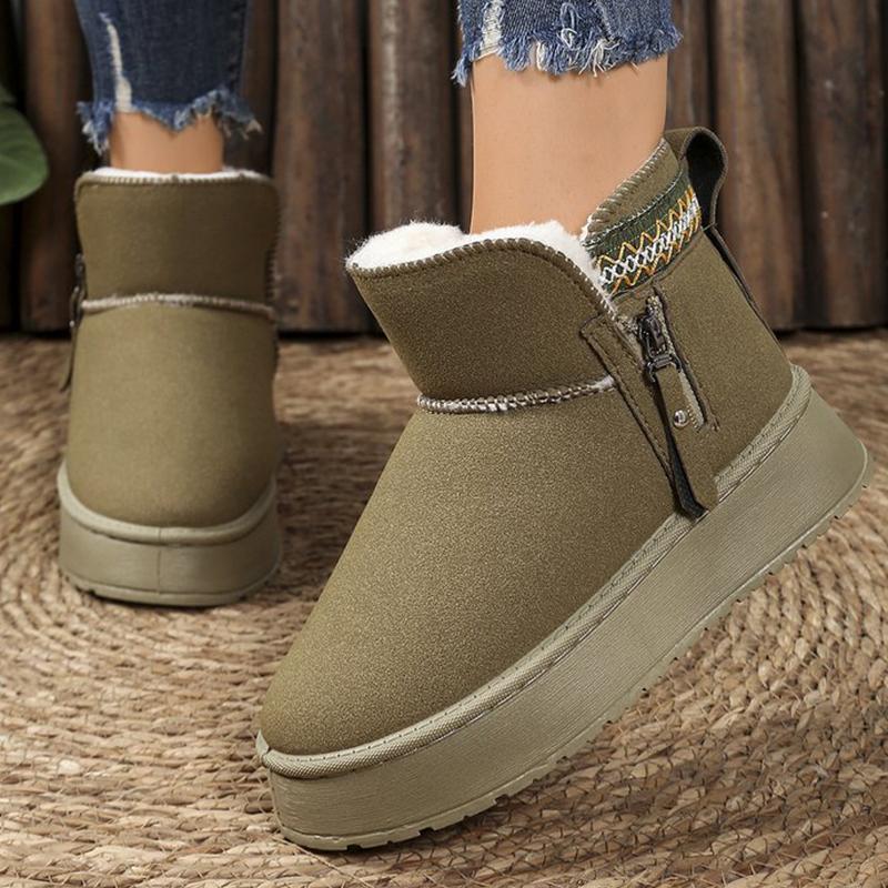 Classic Embroidery Faux Fur Ankle Boots Women Winter Side Zipper Platform Warm Snow Boots Woman Round Toe Non Slip Botas Mujer