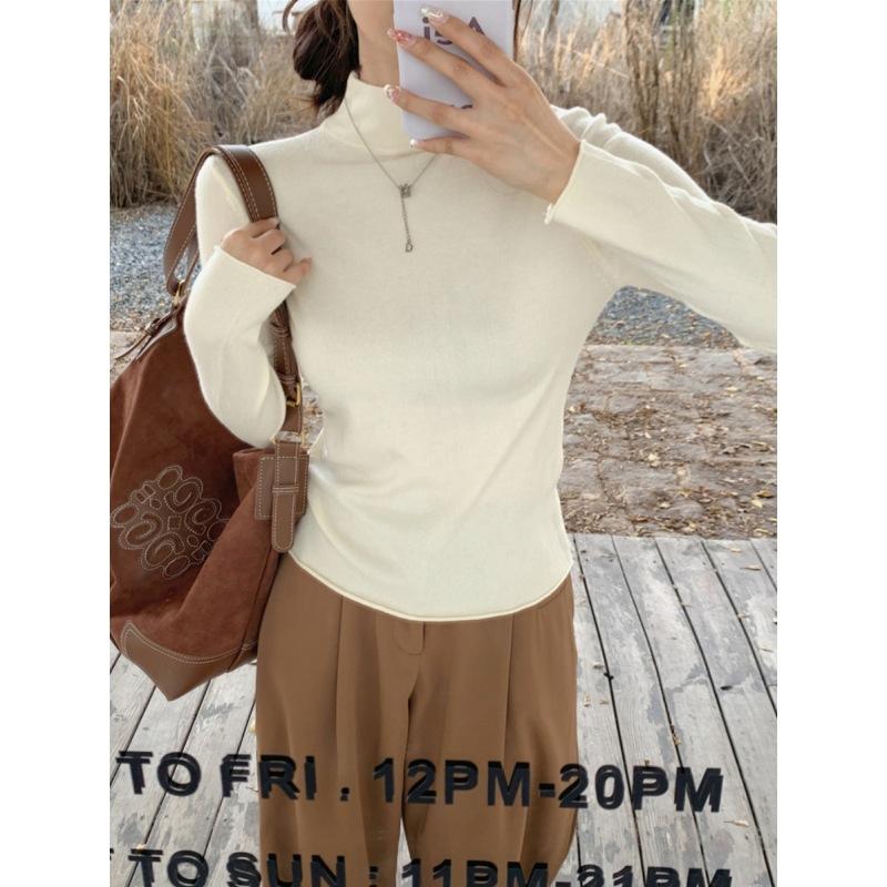 Sky blue sweet versatile bottoming shirt women's spring slim-fitting and thin semi-turtleneck long-sleeved top