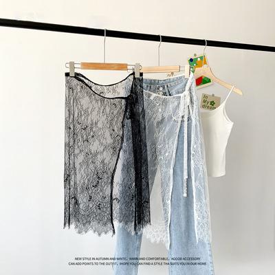 Trendy And Versatile Fashion Lace Midi Skirt Lace Layered Gauze Skirt Niche Strap Design Spicy Girl Paired With Apron