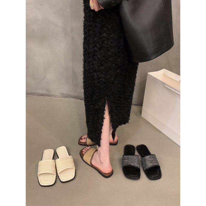 Flat-bottomed Woven Small Cool Slippers Women's Shoes Wear Soft-soled Beach One-word Sandals