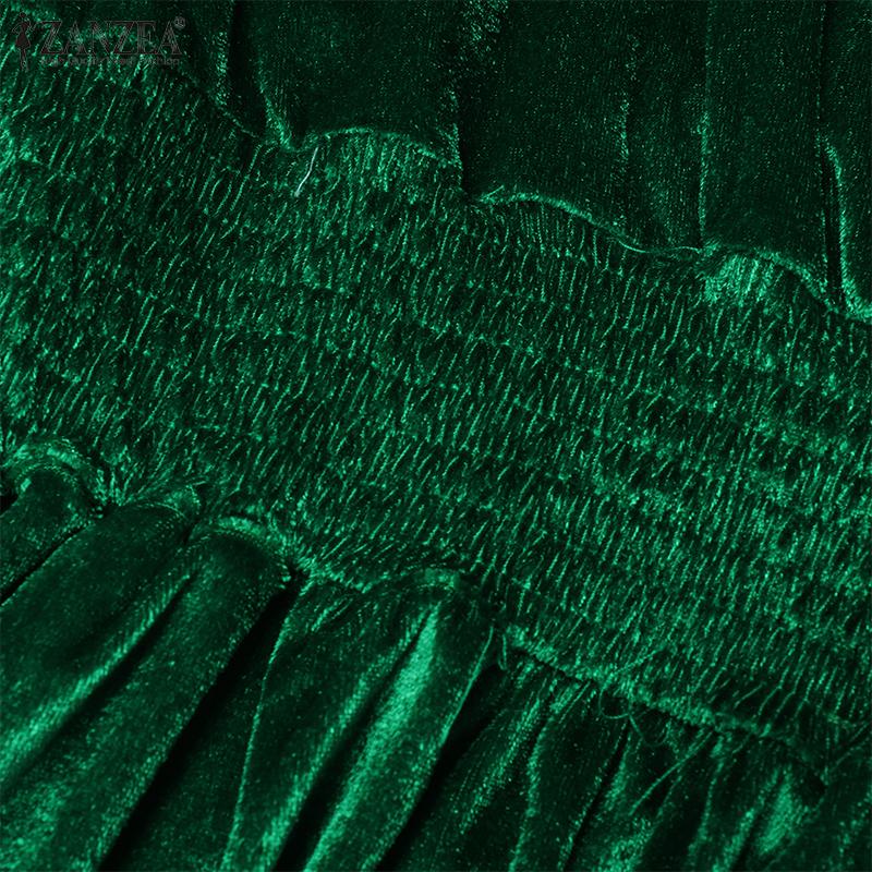 ZANZEA Women Elegant V-Neck Long Sleeve Waisted Knitted A-Line Dresses