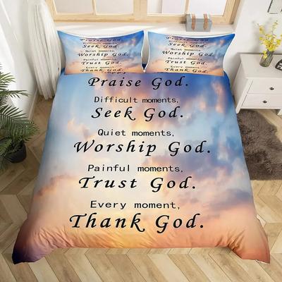 Christelijke Genezing Dekbedovertrek Set met Inspirerende Gedachten en Gebeden Dames Beddengoed Sets Kleurrijke Hemel Spreien Dekking Queen