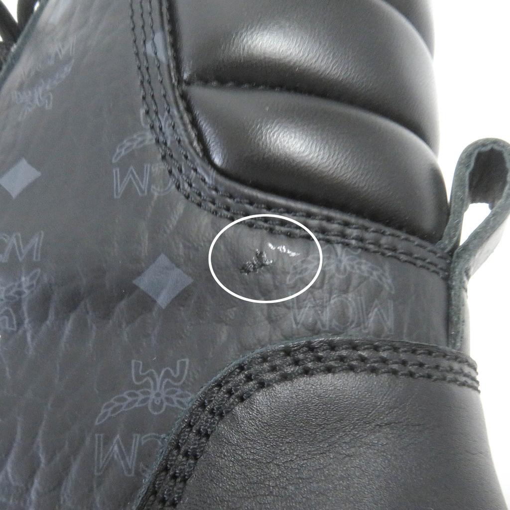 Great MCM Ankle Boots Visetos Logo All Over Black Leather Mens 42 Used