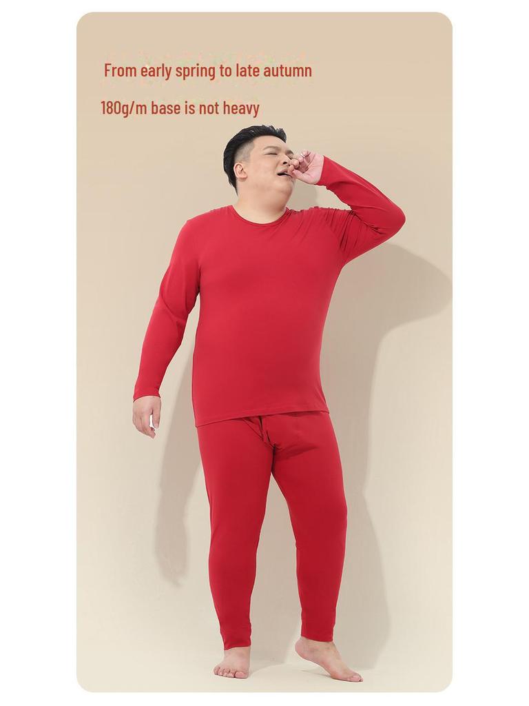 Men's Red Thermal Underwear Set - Cotton Modal Blend for Autumn/Winter